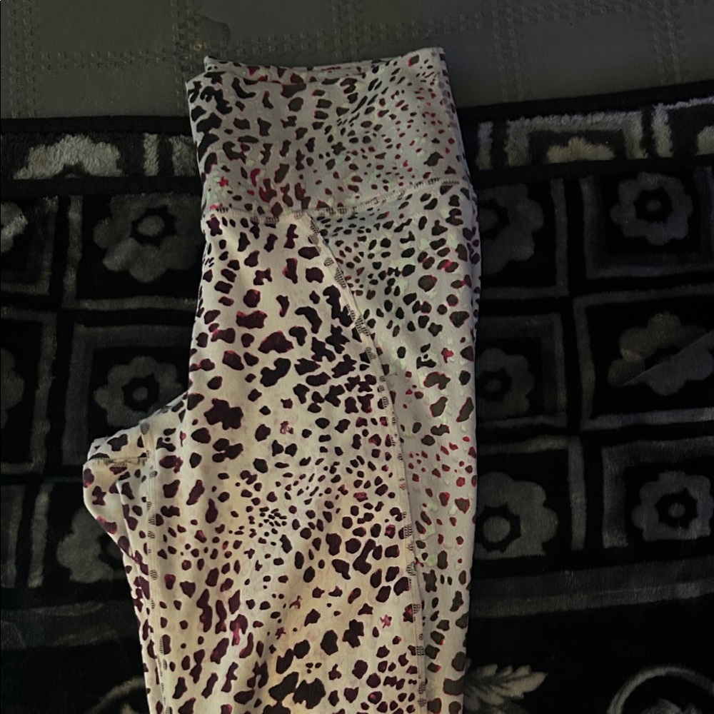 Fabletics Leopard Print Leggings - White and Pink